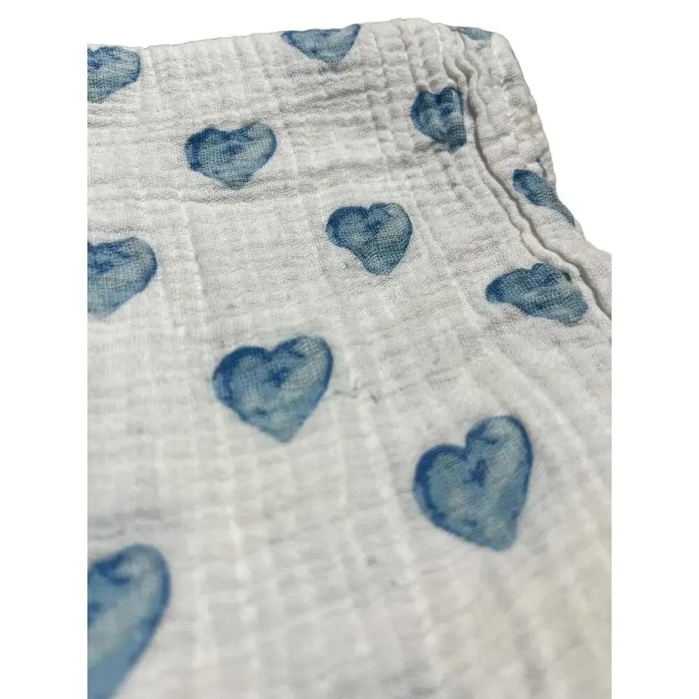 Bebe Au Lait Blue Watercolor Heart Muslin Swaddle Baby Blanket Pure & Simple